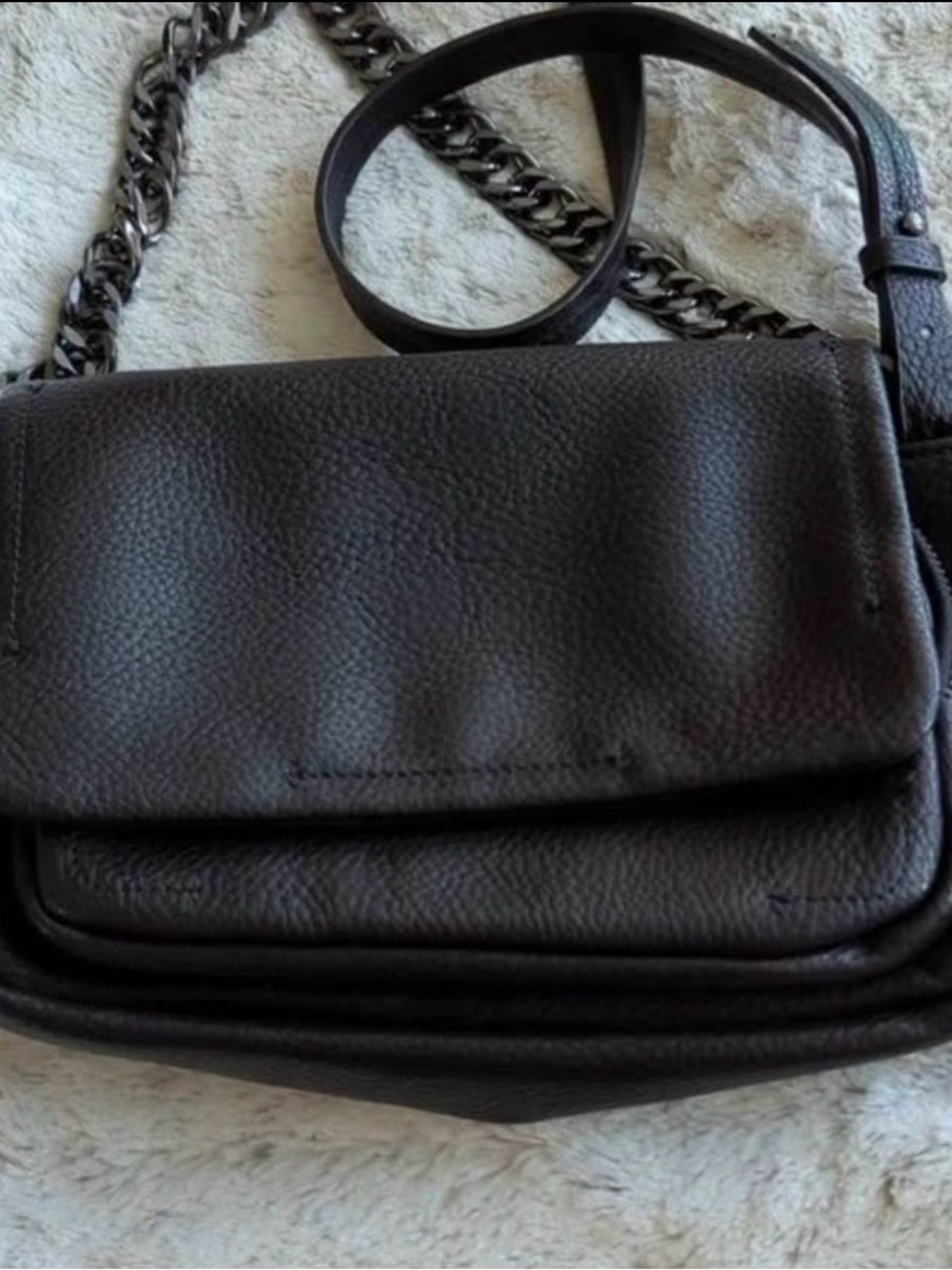 Zara Black Pebbled Leather Crossbody with Chain Strap